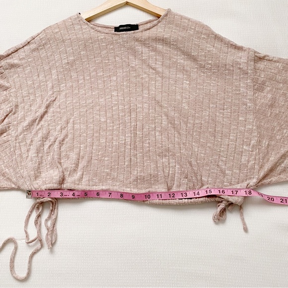 Pink Ribbed Drawstring Side Lantern Sleeve Crop Top - Picture 6 of 8